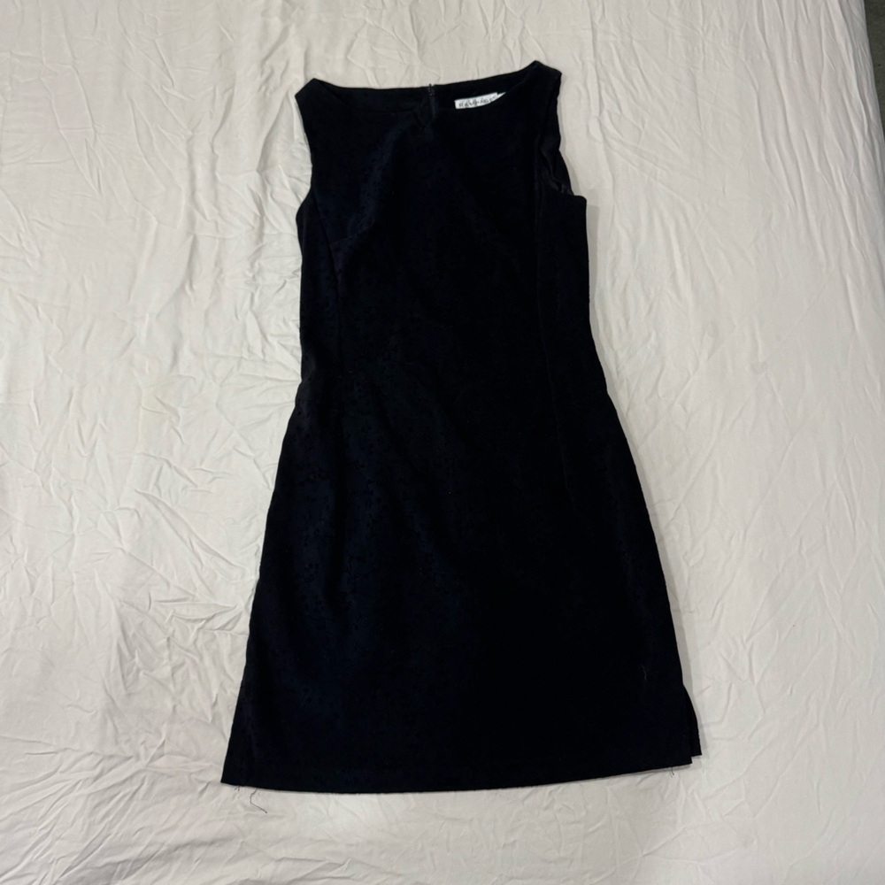 Vintage black velvet mini dress with flower detail